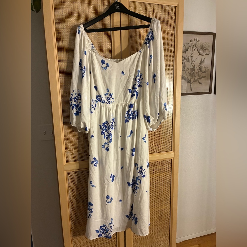 Sugarlips White Midi Dress with Blue Floral Print